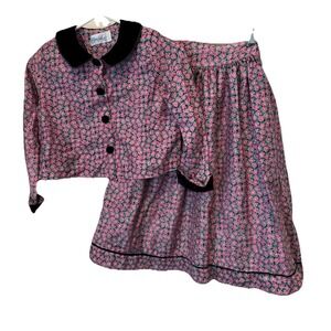 Jacket Skirt Set Mouse Feathers Holiday Christmas Velvet Trim Pink Floral 8